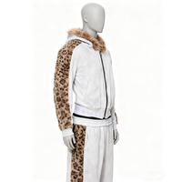 Ensemble de survêtement urbain d'hiver respirant 100 % coton imprimé vintage épais avec strass et capuche en fourrure, écologique, style streetwear