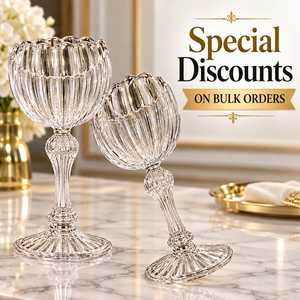 Hampshire Ribbed Goblet <b>Glass</b> <b>Set</b> Two Clear American <b>Crystal</b> Pedestal Dessert Serving Cup Party Lightweight Durable Elegant - Product Image 4