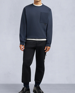 Sudadera de Cuello Redondo Azul Marino para Hombre con Bolsillo en el Pecho, Corte Regular, Estilo Casual, Color Sólido, Tejido de Felpa Francesa - Product Image 4