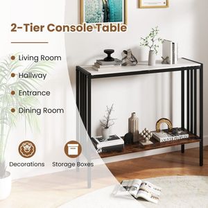 Consolle Industriale da 36 Pollici a 2 Livelli con Piano in Pietra Sinterizzata, Tavolo Moderno in Legno per Ingresso/Corridoio - Product Image 6