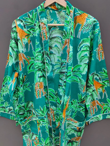 Bata Kimono de Algodón 100% Tejido Transpirable con Estampado de Dibujos Animados para Mujer, Camisón de Verano Hecho a Mano ODM con Cuello en V y Cintura Elástica, Largo Completo/Hasta la Rodilla - Product Image 4