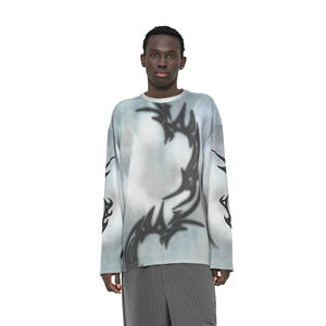 Camisetas de Manga Larga para Hombre 100% Algodón - Cuello Redondo Ecológico con Estampado Digital y Diseño Tie-Dye, Estilo Casual, Servicio OEM - Product Image 1