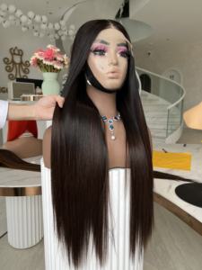 Perruque en cheveux humains vierges vietnamiens Remy, 100% soyeux, lisse, 30 pouces, longueur de mèches pour femmes noires, trame unique - Product Image 4