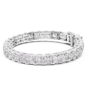 กำไลข้อมือ/กำไลข้อมือแบบเปิดสำหรับผู้หญิง ประดับเพชรทรงปรินเซสคัท ผลิตในห้องปฏิบัติการ คุณภาพสูง ชุบโรเดียม ทองคำแท้ 18K เหมาะสำหรับสวมใส่ทุกวัน งานแต่งงาน และงานหมั้น - Product Image 1