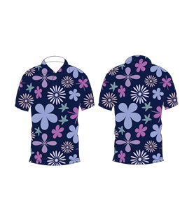 เสื้อโปโลพิมพ์ลายดอกไม้สีม่วงกรมท่าสำหรับผู้ชาย แขนสั้น แฟชั่นลำลองฤดูร้อน สไตล์ฮาวาย เสื้อกอล์ฟ - Product Image 3