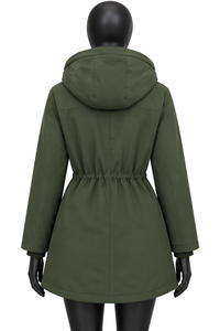 Chaqueta Softshell Impermeable para Mujer, Color Verde Sólido, con Cierre, Forro Sherpa, Capucha, Abrigo Largo, Cortavientos, Ropa de Abrigo para Otoño e Invierno - Product Image 3