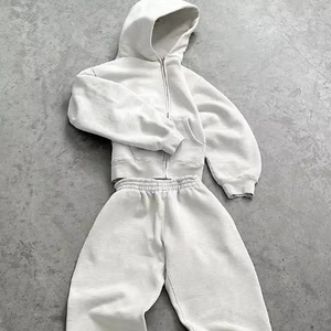 Unisex <b>White</b> Oversized Hooded Sweatshirt Set Solid Color Casual Fleece <b>Zip</b>-<b>Up</b> Pocket Design Regular Fit Winter Wear Cotton Front - Product Image 1