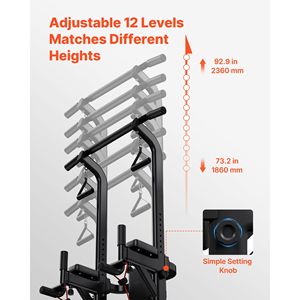 Torre Multifunzione per Allenamento 330 LBS con Stazione Dip Regolabile a 12 Livelli, Base Stabile, Supporto Schiena e Barra Trazioni - Product Image 4