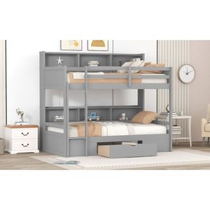 Letto a Castello Singolo Grigio con Scaffali Integrati e Cassetto Portaoggetti, Letti per Bambini con Comodità ed Efficienza Spaziale - Product Image 6