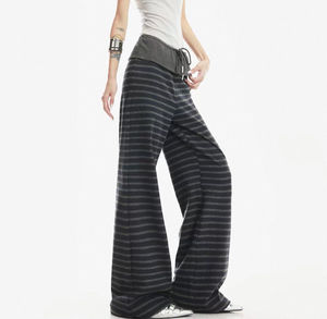 Pantalon large oversize rayé pour femme, style streetwear décontracté, taille haute, coupe ample, style coréen, pantalon de survêtement - Product Image 1
