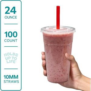 100 Bicchieri Monouso Trasparenti con Coperchi Piatti e Cannucce da 24 Oz. Per Caffè Freddo, Bevande Fredde e Frappè Confezione da 100 - Product Image 2