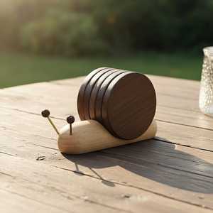 Juego de posavasos de madera premium hechos a mano UO con aspecto natural, ideales para crear una mesa de comedor estética, soporte con forma de caracol - Product Image 1