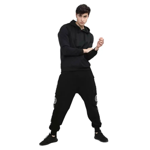Sudadera con Capucha Negra para Hombre, Corte Regular, Color Sólido, Informal, de Punto, de Algodón, para Otoño - Product Image 5