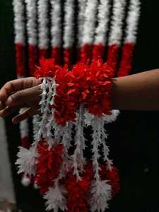 Red Fabric & <b>White</b> Artificial Jasmine Flower <b>Hanging</b> Strings for Wedding Decoration Indian Backdrop Garland Latkan - Product Image 5
