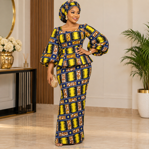 Yellow Brown Geometric Ankara Wax Print Fabric with Modern Grid Pattern for African Dresses and Fashion Wear - Product Image 2
