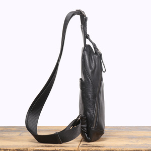 Bolso de Pecho Personalizable de Cuero Vacuno Negro para Hombre, Bolso Bandolera de Cuero Genuino de Color Sólido, Bolso de Hombro con Cremallera para Teléfono Móvil, Moda de Alta Gama - Product Image 2