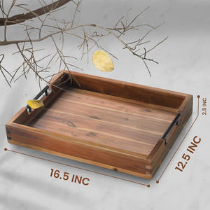 Plateau en bois d'acacia durable avec poignées Plateaux de service de style ottoman pour le petit-déjeuner dans les restaurants, les hôtels ou la cuisine. - Product Image 3