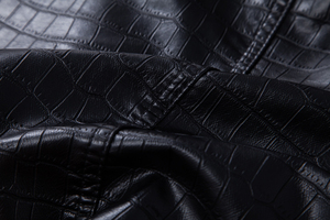 Men's Black Crocodile Embossed PU Leather Jacket With <b>Belt</b> Smart Casual <b>Slim</b> Fit Turn-down Collar Single Breasted - Product Image 3