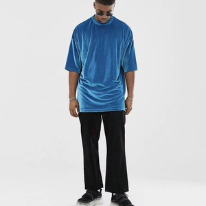 Charlo Garments Wholesale Custom Logo Streetwear Heavyweight T Shirt Manufacturer Velvet Velour Oversized T Shirt for Men - Product Image 6