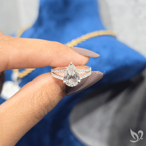 2CT Pear Lab Diamond <b>Ring</b> Dual Pave <b>Split</b> Band 10K White Gold IGI Certified Bridal Engagement <b>Ring</b> - Product Image 4