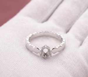 Bague semi-montée en argent sterling 925 avec pierre précieuse hexagonale, monture géométrique nid d'abeille, support de bague vierge en vermeil doré - Product Image 3