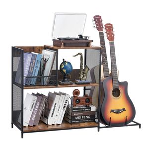 Soporte para Tocadiscos de 3 Niveles con Soporte para Guitarra, Soporte para Tocadiscos con Almacenamiento para 300 Álbumes y Estantes para CD, Mueble para Discos de Vinilo M - Product Image 1