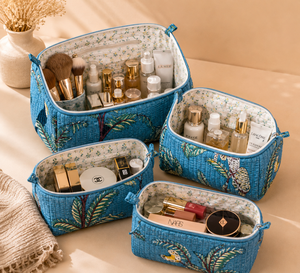 Set de Cosmetiquera Acolchada de Algodón, Hecha a Mano, con Estampado Animal, Estilo Bohemio, Cierre de Cremallera, Ecológica, Asa Suave, Multifuncional - Product Image 4