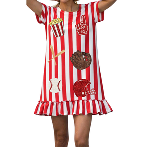 Robe Courte Décontractée d'Été et de Printemps pour Femme, Coupe Ample, Pailletée, Mini, Ajustée, Col Rond, Manches Courtes, Ornée de Perles, Respirante, Idéale pour les Journées de Match - Product Image 4