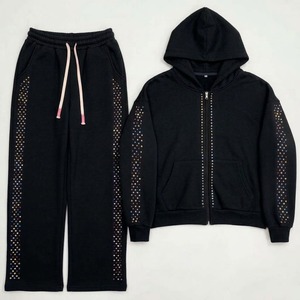 Ensemble de survêtement personnalisé à capuche pour femme, streetwear, manches longues, fermeture éclair, pantalon large, coton respirant, imprimé, printemps, décontracté, OEM - Product Image 3
