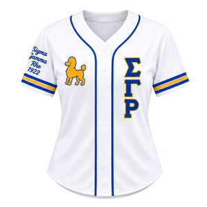 Camiseta de béisbol personalizada SGRHO para mujer, camisa deportiva atletica con botones de la hermandad griega Sigma Gamma Rho, ropa casual de calle al por mayor - Product Image 1