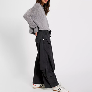 Nouveau pantalon cargo tendance pour femme, coupe ample, taille mi-haute, longueur intégrale, en toile, style décontracté, streetwear automne, jambe large, noir - Product Image 3