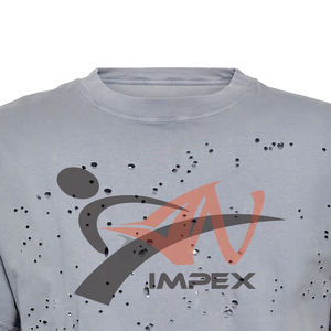 Camiseta Distressed para Hombre con Logotipo Personalizado, Camisetas de Estilo Urbano de Gran Gramaje, Camiseta Distressed Oversize para Hombre con Lavado Vintage - Product Image 3