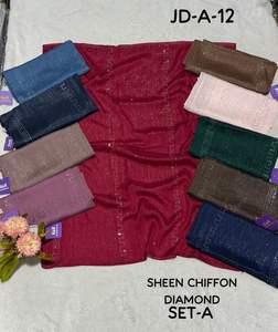 Latest Sheen Chiffon Diamond Luxury Shimmer <b>Hijab</b> Collection Rhinestone Borders Glitter Finish Elegant Formal Floral/Plaid <b>Satin</b> - Product Image 4