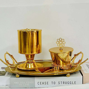Ensemble brûleur d'encens en acier inoxydable fait main, avec couvercle et plateau assorti, pour une décoration aromatique intérieure toute saison – Vente chaude - Product Image 4