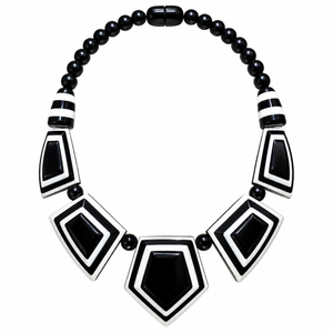 Handmade Black And White Geometric Resin Statement <b>Necklace</b> Bold Monochrome Chunky Beaded Collar Fashion Jewelry - Product Image 1