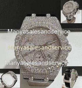 Montre de luxe pour homme en acier inoxydable, entièrement sertie de moissanite, cadran en verre, style épines rondes, style hip-hop, style glacé - Product Image 4