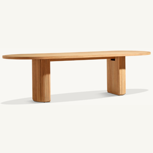 Mesa de forma ovalada hecha de madera de teca de buena calidad con estilo moderno, adecuada para uso en exteriores y duradera. - Product Image 3
