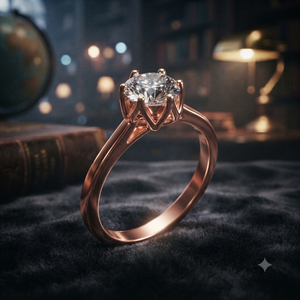 Anillo de Compromiso Solitario de Moissanita con Corte Redondo en Oro Rosa, Anillo de Promesa de Boda Clásico de Seis Puntas para Mujer, Joyería Personalizada - Product Image 1