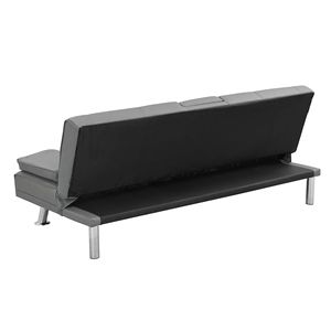 Divano Letto con Due Braccioli, Struttura in Legno, Gambe in Acciaio Inox, Futon in PVC Grigio, Arredamento Elegante per la Casa - Product Image 6