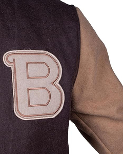 แจ็คเก็ตเบสบอลสีดำขายส่ง สไตล์วิทยาลัย แบบ Letterman แขนหนัง PU แจ็คเก็ตบอมเบอร์สำหรับผู้ชาย แจ็คเก็ตวินเทจ - Product Image 5
