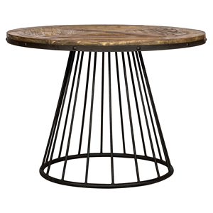 Mesa de Comedor para Exterior de Estilo Jaula Metálica Redonda con Diseño de Listones de Madera Reciclada Industrial y Base con Recubrimiento de Polvo Negro para Cafetería o Bar - Product Image 2