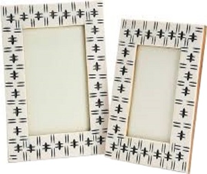 Cadre en bois incrusté d'os indien moderne motif de bloc blanc gris de haute qualité pour un usage domestique d'affichage vertical ou horizontal - Product Image 5