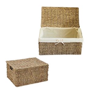 Wicker Seagrass Eco-Friendly Storage Basket Metal Frame Cotton <b>Liner</b> Rectangle Shape Multi-Purpose Home Decor Vietnam Crafts - Product Image 1