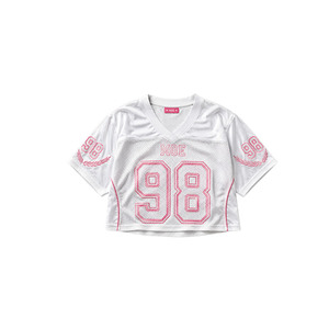 Maillot de football américain court pour femme, entièrement sublimé, personnalisable avec logo, en maille polyester oversize, style streetwear décontracté, fabrication ODM - Product Image 2