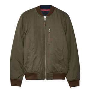 Blouson bomber vert olive pour homme, col rond, fermeture éclair, style décontracté, mélange polyester-coton, vêtement d'automne - Product Image 1