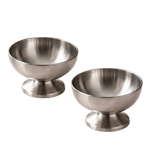 ชามขนมหวานสแตนเลสพรีเมียมพร้อมฐาน ชามไอศกรีมโลหะ ชามสลัดหรูหรา จานเสิร์ฟขนมขบเคี้ยวแบบมีฐานสีเงินสำหรับบุฟเฟ่ต์ - Product Image 1