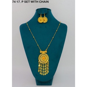 Hermoso conjunto de collar con colgante Jhalar chapado en oro, estilo étnico, conjunto de joyería de aleación de oro, collar con cadena para mujer, joyería de moda. - Product Image 6