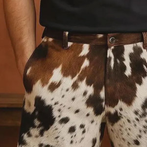 กางเกงขาสั้นหนังวัวแท้พิมพ์ลายวัวสไตล์ตะวันตกสำหรับผู้ชาย แฟชั่นสตรีทแวร์สุดหรู - Product Image 3