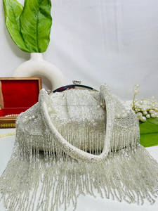 <b>Top</b> selling Beaded Purse Silver Beaded Fringe Clutch Purse Bridal Wedding Evening Bag Women Tassel Purse Handbag At Best Price - Product Image 2
