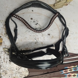 Leather Horse Bridle Crystal Browband Padded <b>Equestrian</b> Headstall Riding Gear for Horse Training Manufacture Kanpur India - Product Image 2
